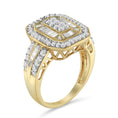 Load image into Gallery viewer, 10K Yellow Gold 1.0 Cttw Diamond Vintage Inspired Baguette-Cut Double Halo Emerald-Shaped Frame Cocktail Ring  Size 6-1/2
