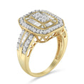 Load image into Gallery viewer, 10K Yellow Gold 1.0 Cttw Diamond Vintage Inspired Baguette-Cut Double Halo Emerald-Shaped Frame Cocktail Ring Size 6-1/2