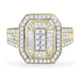 Load image into Gallery viewer, 10K Yellow Gold 1.0 Cttw Diamond Vintage Inspired Baguette-Cut Double Halo Emerald-Shaped Frame Cocktail Ring Size 6-1/2