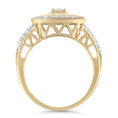 Load image into Gallery viewer, 10K Yellow Gold 1.0 Cttw Diamond Vintage Inspired Baguette-Cut Double Halo Emerald-Shaped Frame Cocktail Ring Size 6-1/2