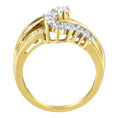 Load image into Gallery viewer, 10K Yellow Gold Round and Baguette Cut Diamond Bypass Ring 1 Cttw,- Size 7
