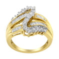 Load image into Gallery viewer, 10K Yellow Gold Round and Baguette Cut Diamond Bypass Ring 1 Cttw,- Size 7