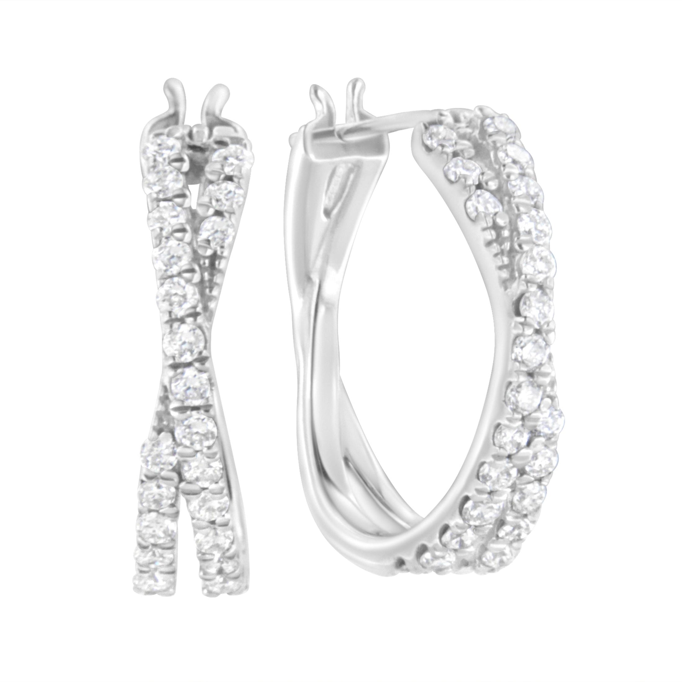 .925 Sterling Silver 3/4 cttw Lab Grown Diamond Cross Hoop Earring