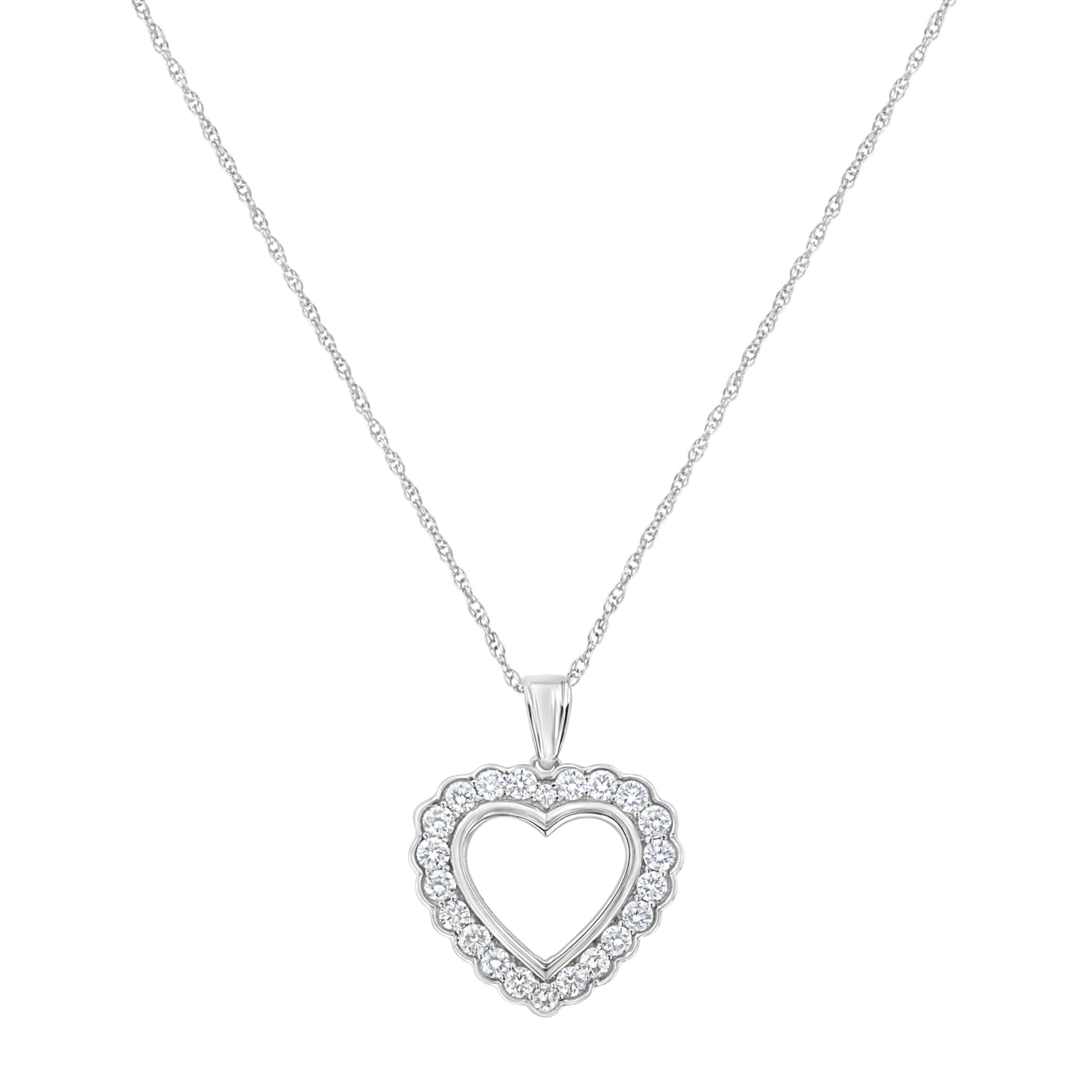 .925 Sterling SIlver 1 cttw Lab Grown Diamond Heart Pendant Necklace