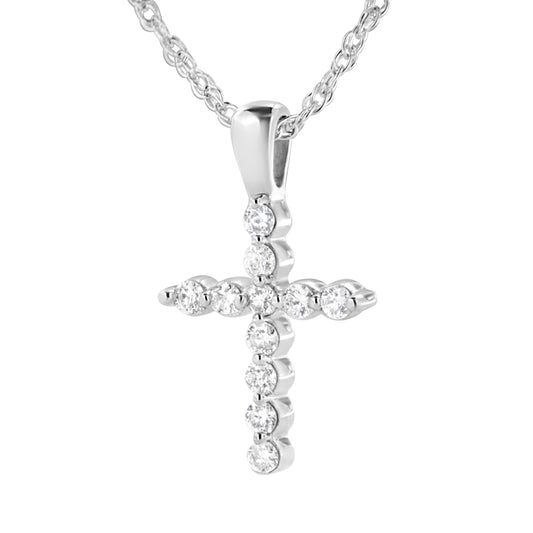 .925 Sterling Silver 1/4 cttw Lab Grown Diamond Cross Pendant Necklace