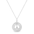 Load image into Gallery viewer, Matte Finish .925 Sterling Silver Diamond Accent Dancing Peace Sign 18" Pendant Necklace