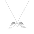 Load image into Gallery viewer, .925 Sterling Silver Pave-Set Diamond Accent Angel Wing 18" Double Heart Pendant Necklace