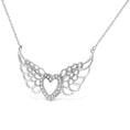 Load image into Gallery viewer, .925 Sterling Silver Pave-Set Diamond Accent Fairy Wing 18" Heart Pendant Necklace