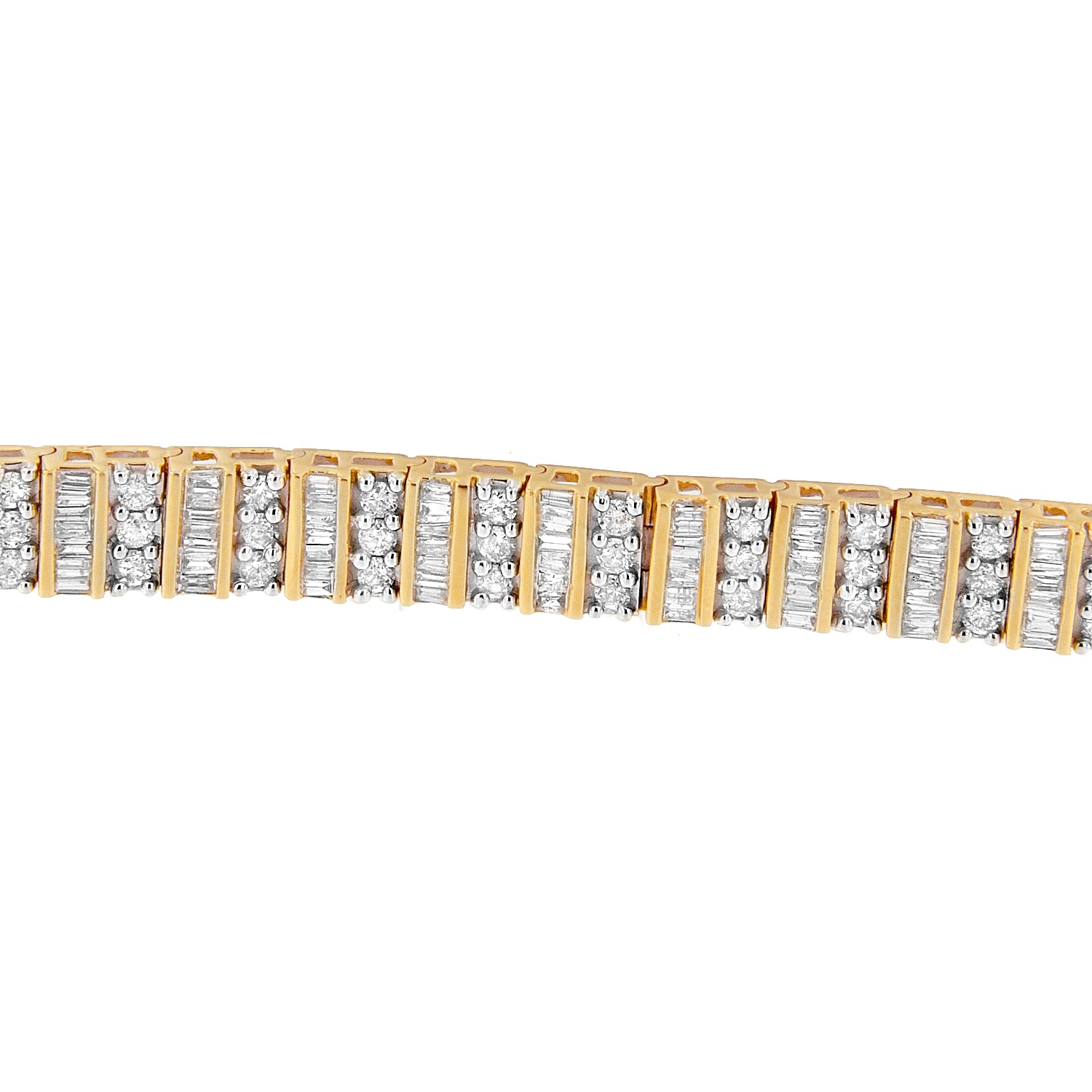 14K Yellow Gold Round and Baguette-Cut Diamond Bracelet  5.50 cttw