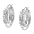 Load image into Gallery viewer, .925 Sterling Silver 1/4 Cttw Diamond and Alternating Beaded Triple Hoop Earring

