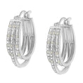 Load image into Gallery viewer, .925 Sterling Silver 1/4 Cttw Diamond and Alternating Beaded Triple Hoop Earring