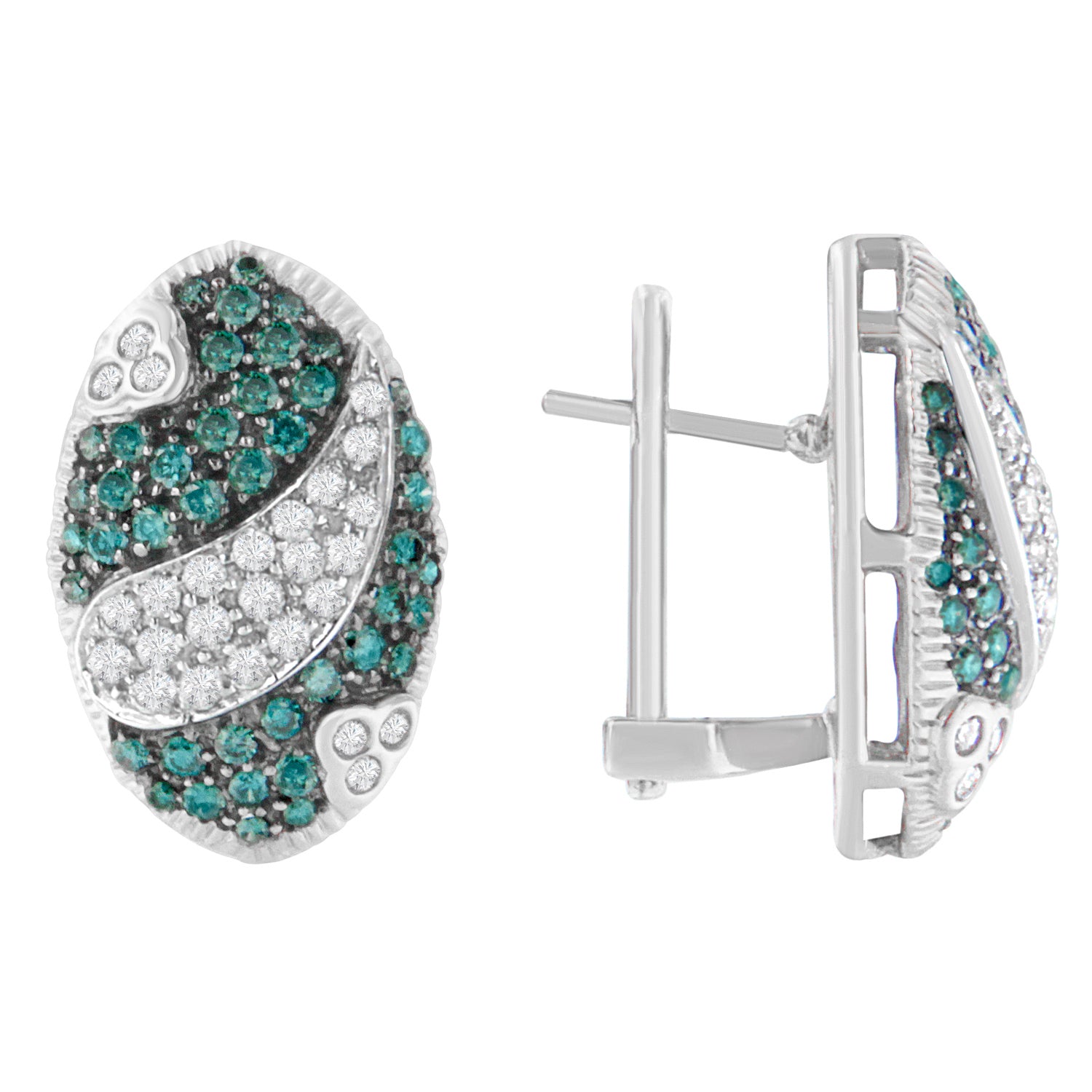 14K White Gold 2 cttw White and Blue Diamond Earrings