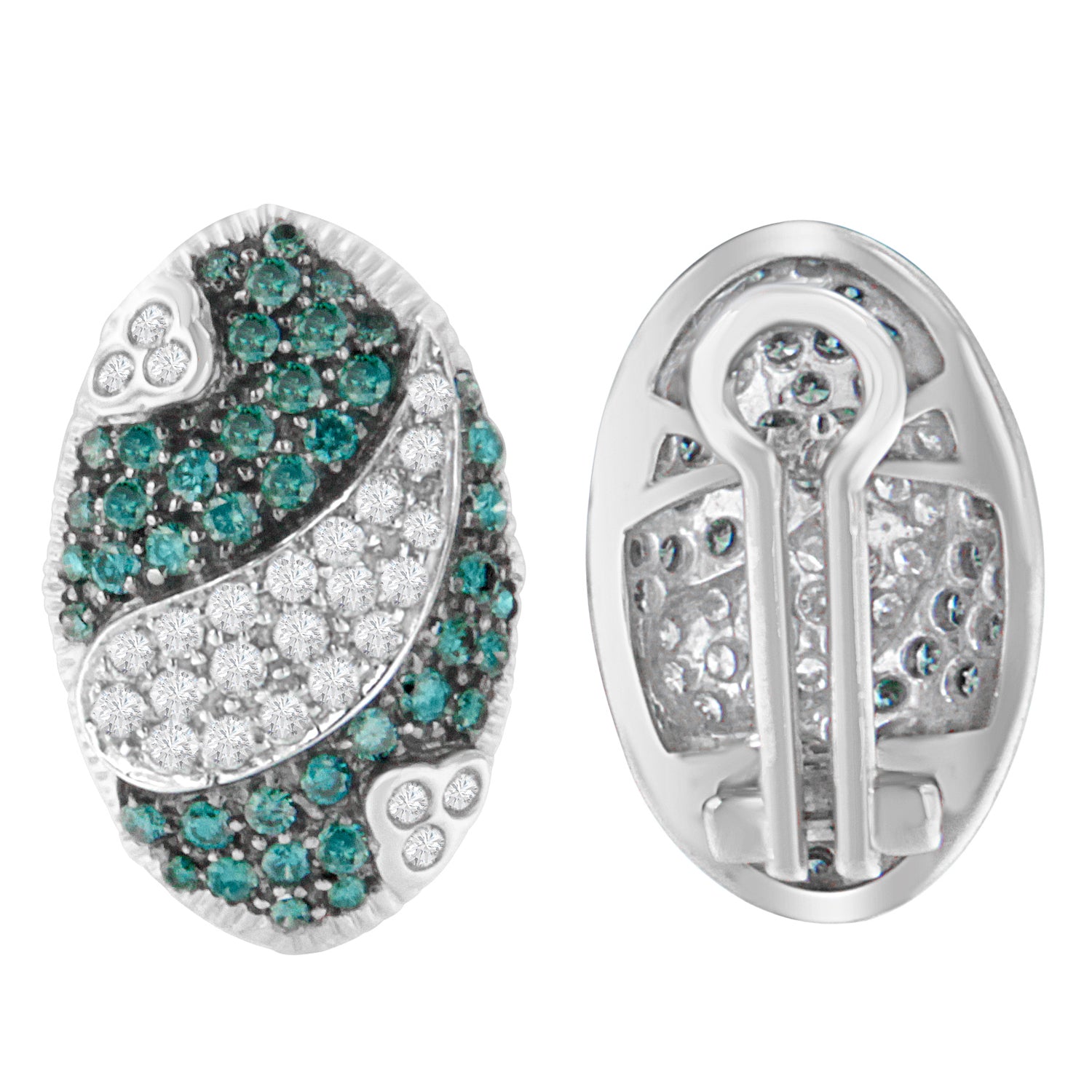 14K White Gold 2 cttw White and Blue Diamond Earrings