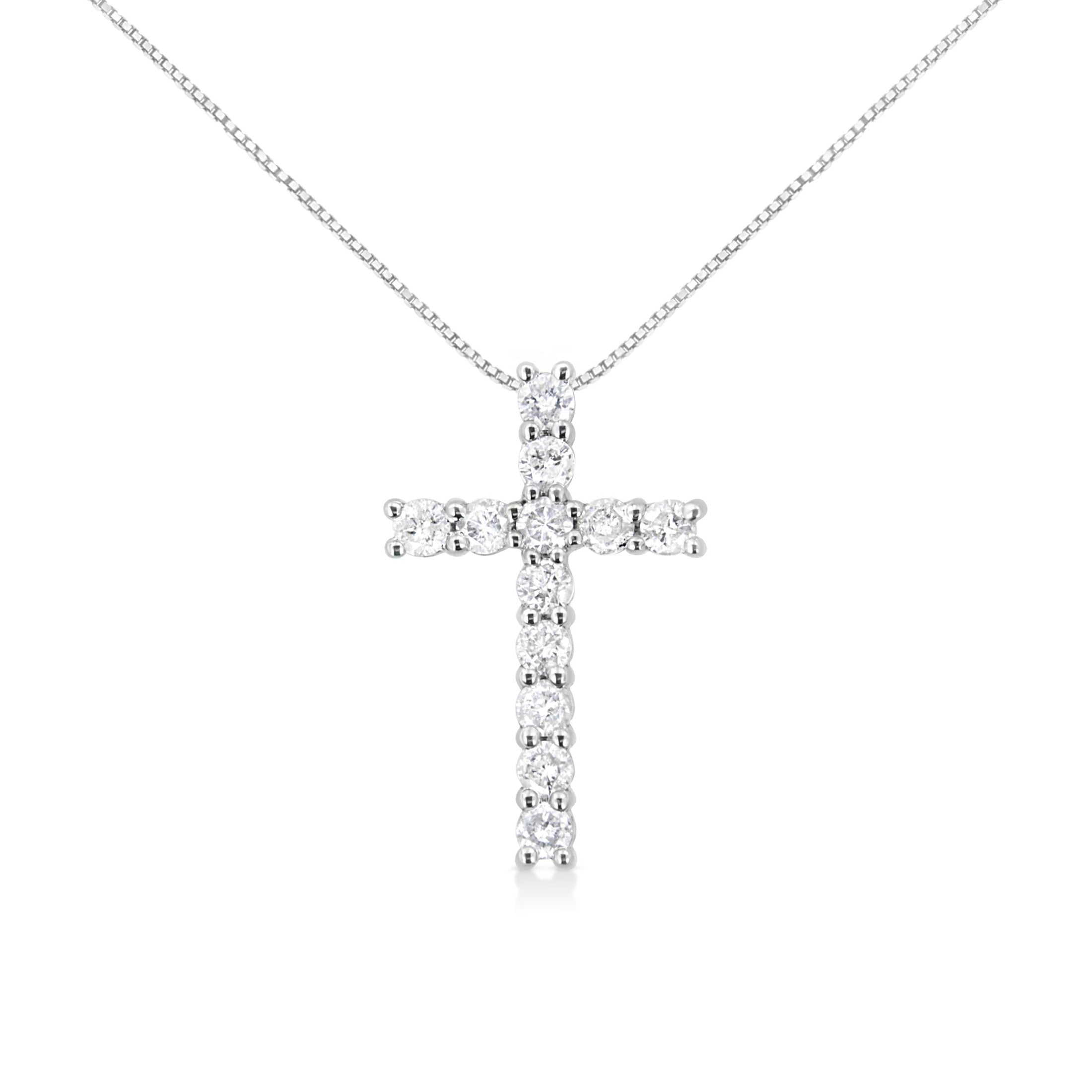 .925 Sterling Silver 1.00 cttw Traditional Diamond Cross 18" Pendant Necklace