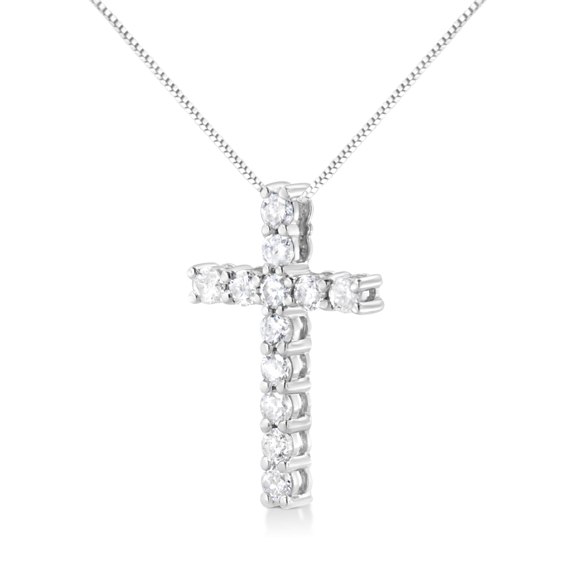 .925 Sterling Silver 1.00 cttw Traditional Diamond Cross 18" Pendant Necklace