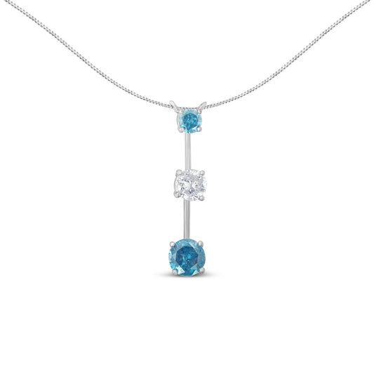 14K White Gold 1 1/2 cttw White and Blue Diamond Pendant Necklace