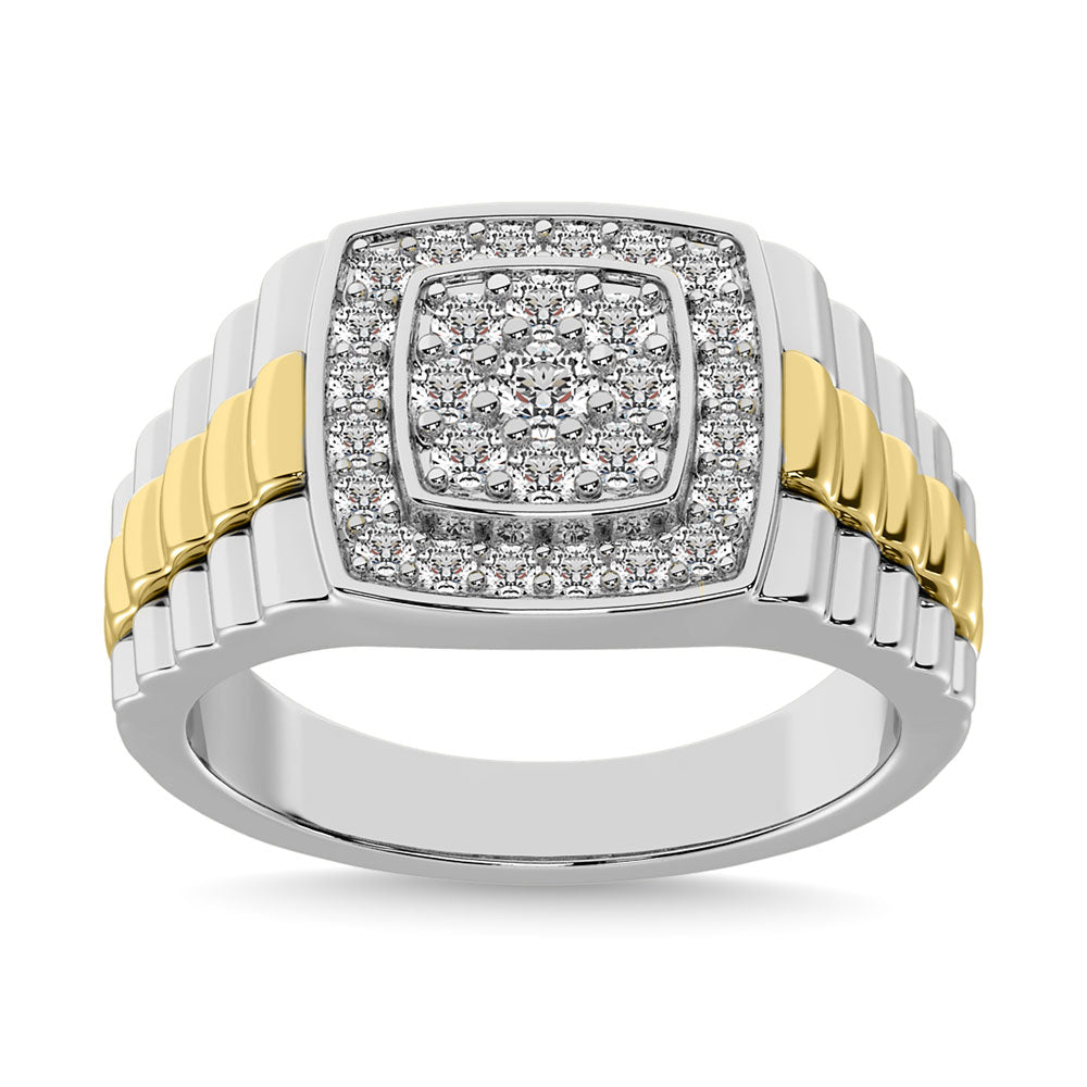 10K White Gold with Accent of 10K Yellow Gold 3/4 Ct.Tw. Diamond Mens Fashion Ring