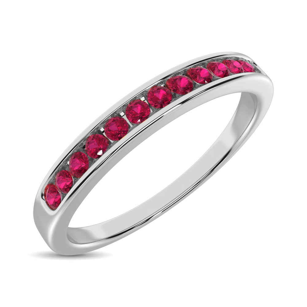 14K White Gold 1/5 Ctw Ruby Machine Band