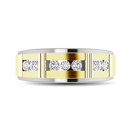 10K Two Tone 1/10 Ct.Tw. Diamond 7 stone Mens Band