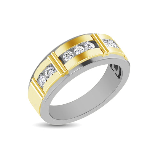 10K Two Tone 1/10 Ct.Tw. Diamond 7 stone Mens Band