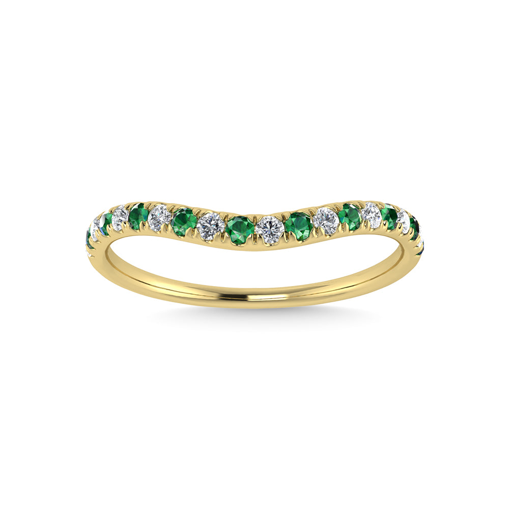 14K Yellow Gold Emerald And Diamond 1/5 Ct.Tw. Curve Band