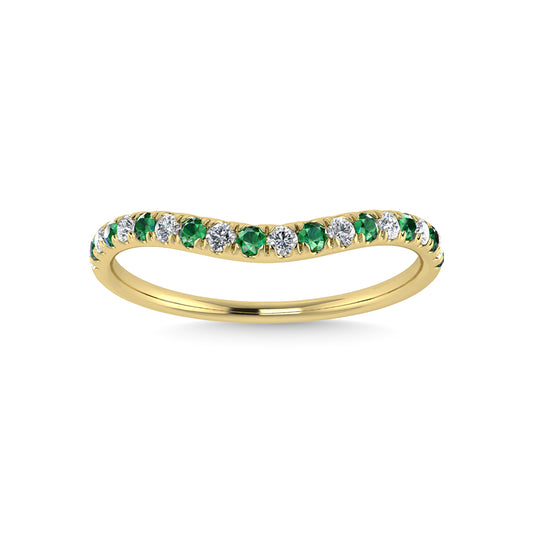 14K Yellow Gold Emerald And Diamond 1/5 Ct.Tw. Curve Band