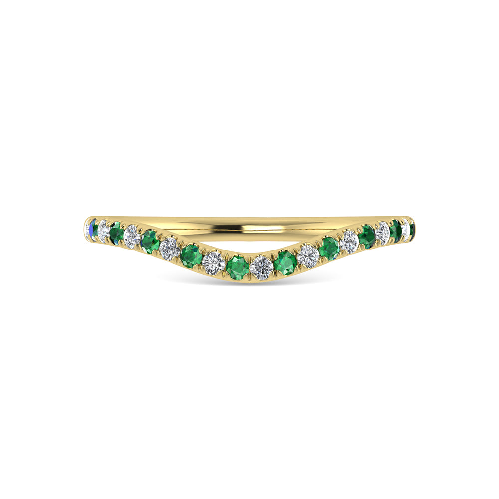 14K Yellow Gold Emerald And Diamond 1/5 Ct.Tw. Curve Band