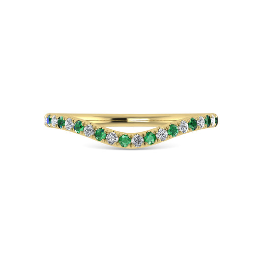14K Yellow Gold Emerald And Diamond 1/5 Ct.Tw. Curve Band