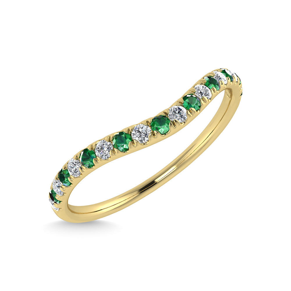 14K Yellow Gold Emerald And Diamond 1/5 Ct.Tw. Curve Band