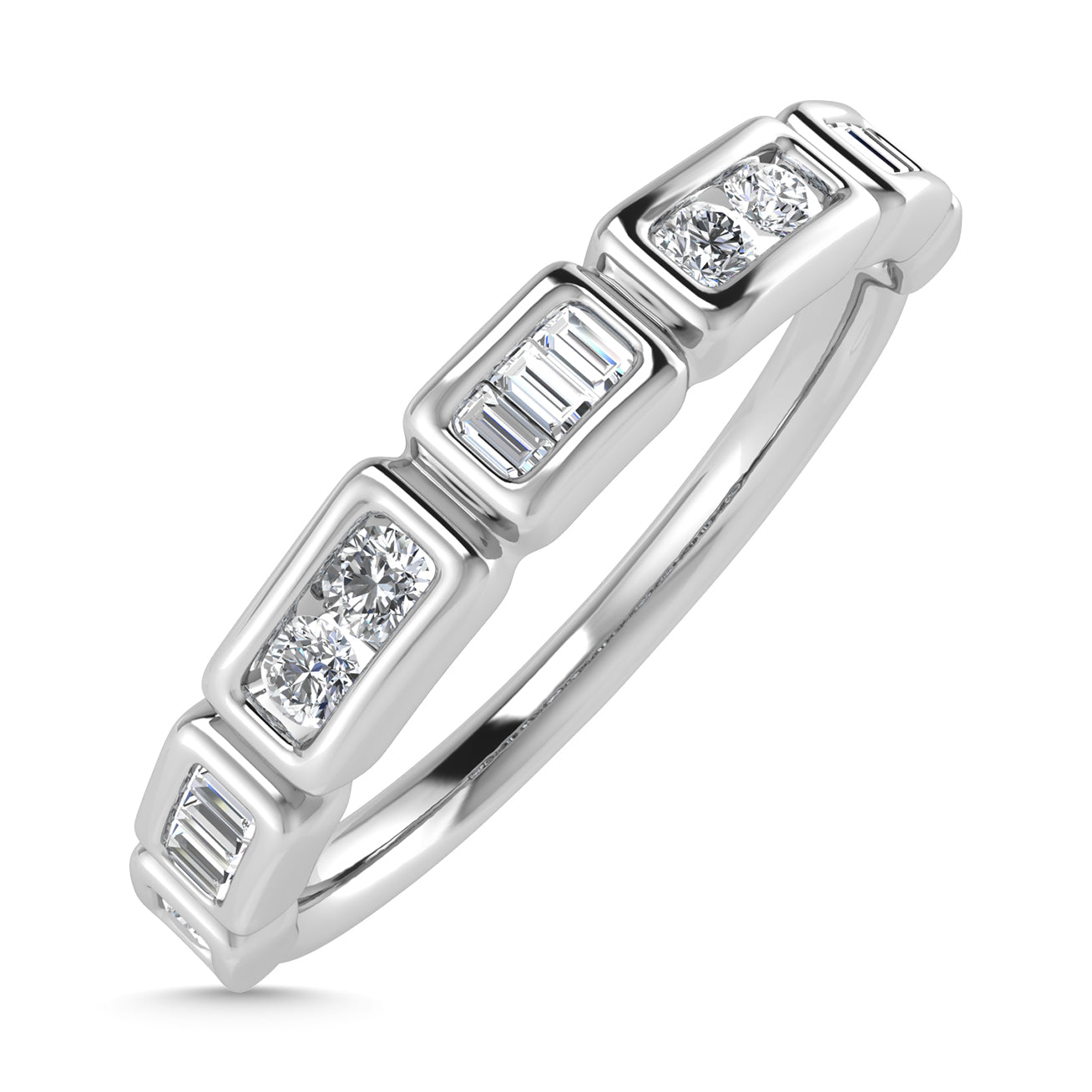 Diamond 1/5 Ct.Tw. Round and Straight Baguette Stack Band in 14K White Gold