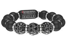 4mm Matte Black Ceramic Ring with 3 Black Diamond Beads and Gold Rodells