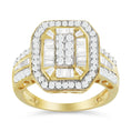 Load image into Gallery viewer, 10K Yellow Gold 1.0 Cttw Diamond Vintage Inspired Baguette-Cut Double Halo Emerald-Shaped Frame Cocktail Ring Size 6-1/2