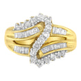 Load image into Gallery viewer, 10K Yellow Gold Round and Baguette Cut Diamond Bypass Ring 1 Cttw,- Size 7