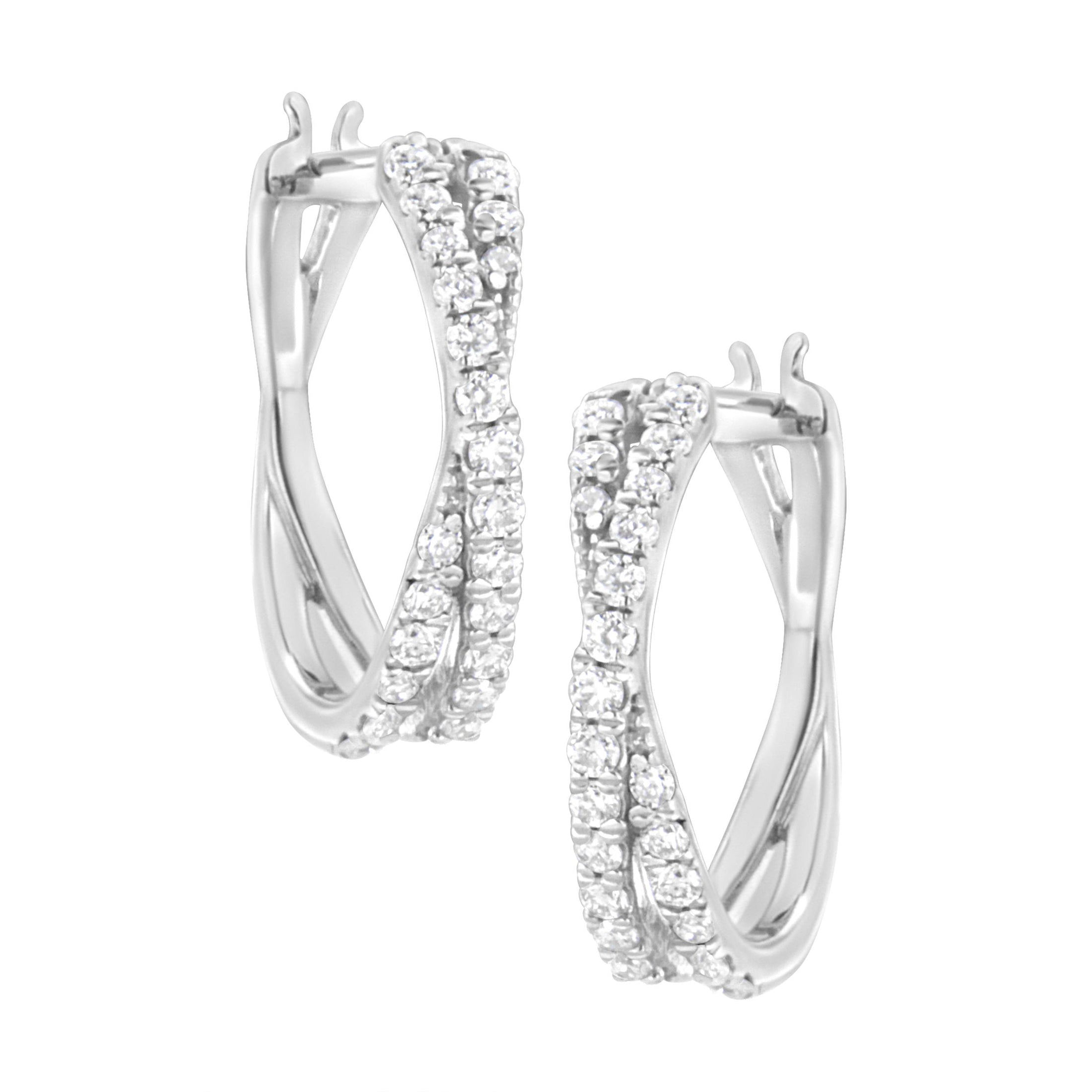 .925 Sterling Silver 3/4 cttw Lab Grown Diamond Cross Hoop Earring