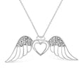 Load image into Gallery viewer, .925 Sterling Silver Pave-Set Diamond Accent Angel Wing 18" Double Heart Pendant Necklace