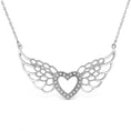 Load image into Gallery viewer, .925 Sterling Silver Pave-Set Diamond Accent Fairy Wing 18" Heart Pendant Necklace