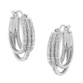 Load image into Gallery viewer, .925 Sterling Silver 1/4 Cttw Diamond and Alternating Beaded Triple Hoop Earring