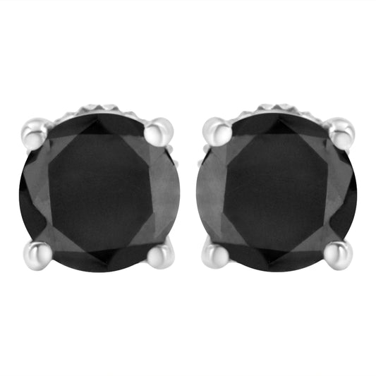 14K White Gold 2.00 Cttw Round Brilliant-Cut Black Diamond Classic 4-Prong Stud Earrings with Screw Backs