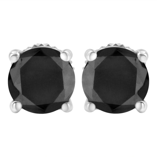 14K White Gold 2.00 Cttw Round Brilliant-Cut Black Diamond Classic 4-Prong Stud Earrings with Screw Backs