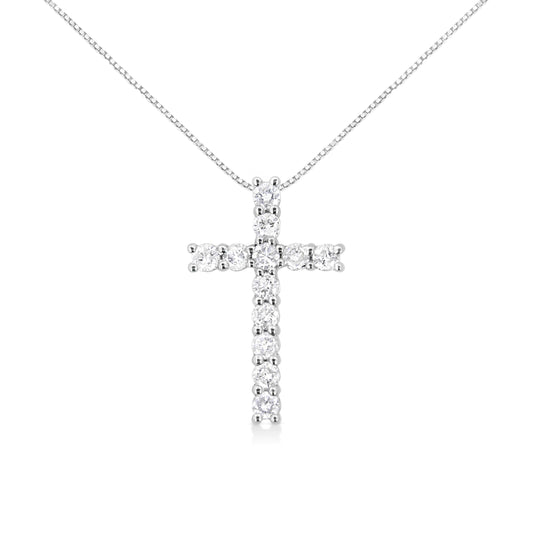.925 Sterling Silver 1.00 cttw Traditional Diamond Cross 18" Pendant Necklace