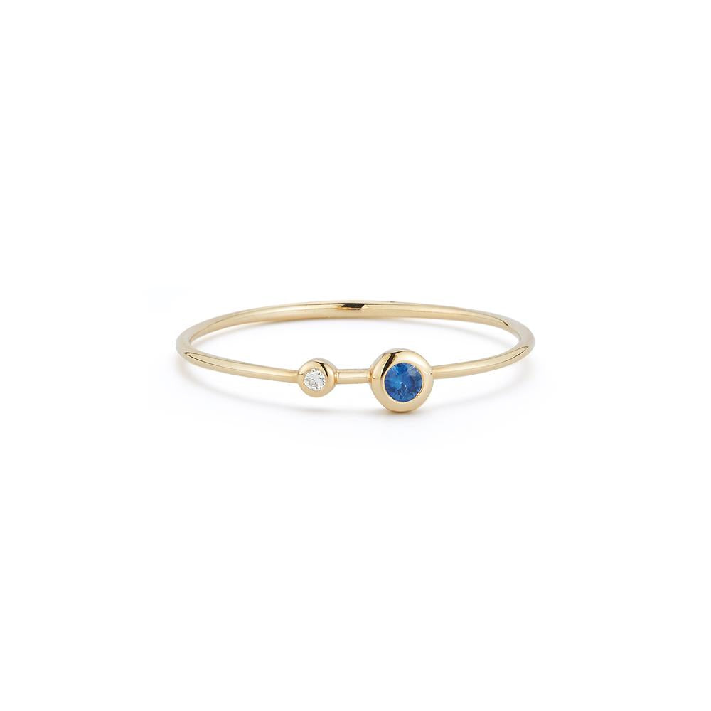 Two Bezel Diamond and Blue Sapphire Thin Band