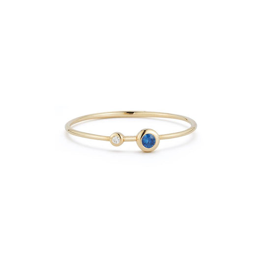 Two Bezel Diamond and Blue Sapphire Thin Band