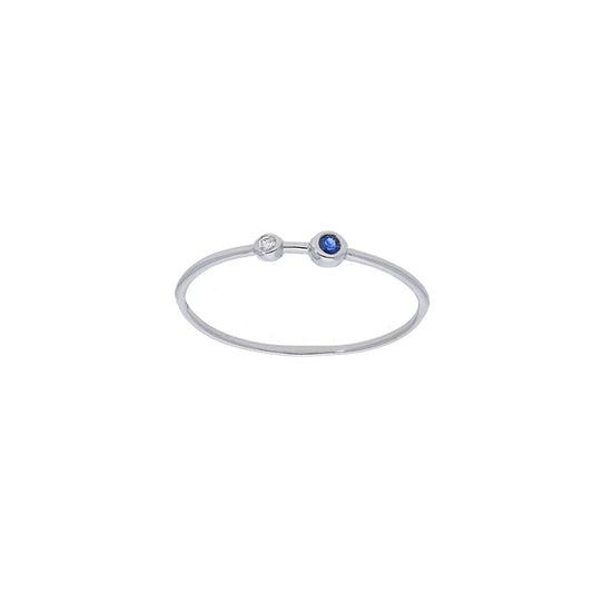 Two Bezel Diamond and Blue Sapphire Thin Band