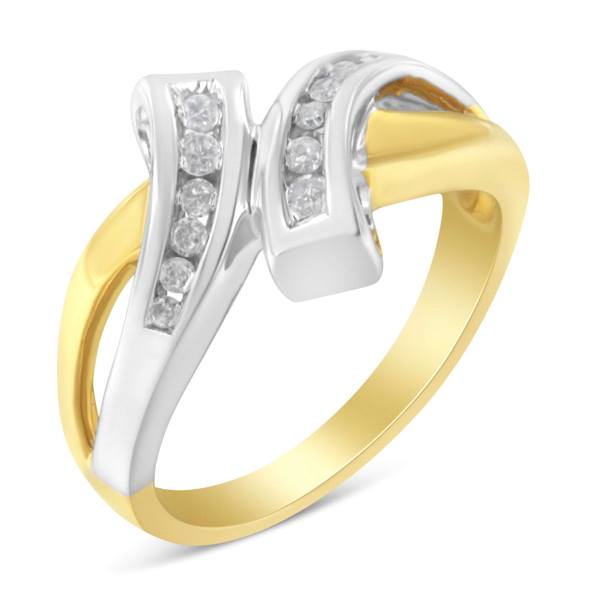 10K Two Toned Channel-Set Diamond Bypass Ring