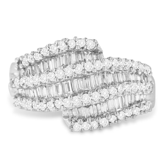 14K White Gold Diamond Cocktail Ring Band - Size 6-1/2