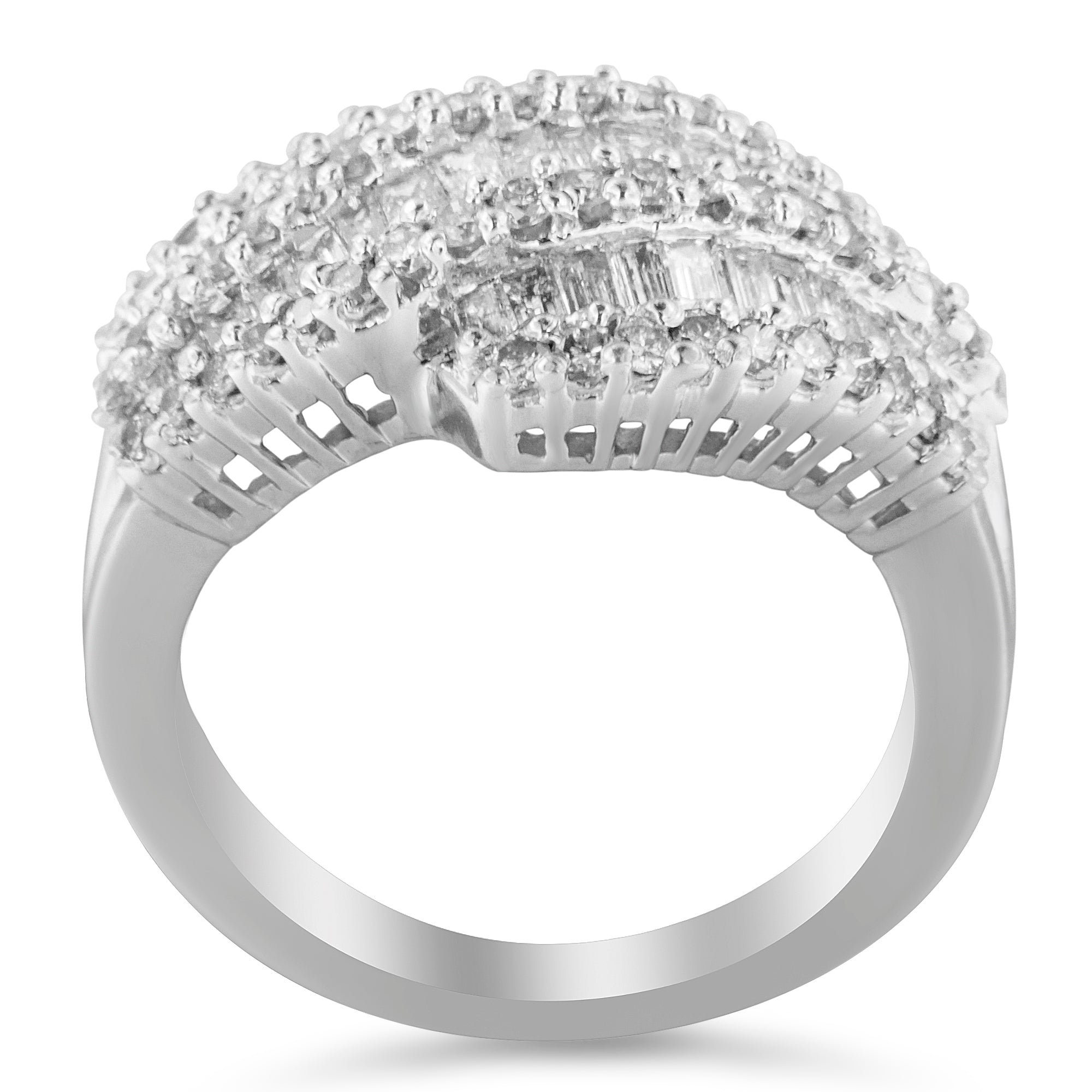 14K White Gold Diamond Cocktail Ring Band - Size 6-1/2