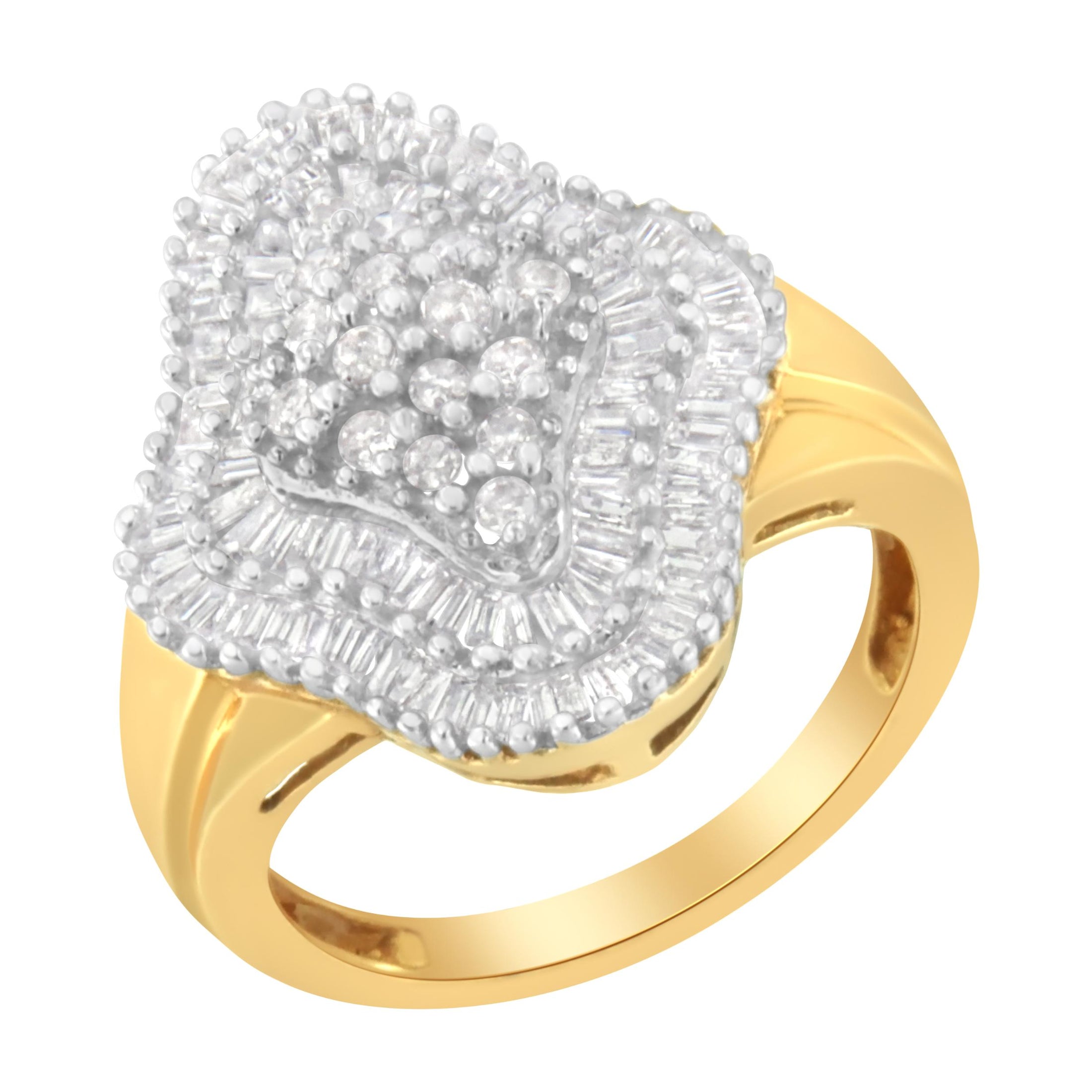10KT Yellow Gold 1 cttw Diamond Cluster Ring - Size 6
