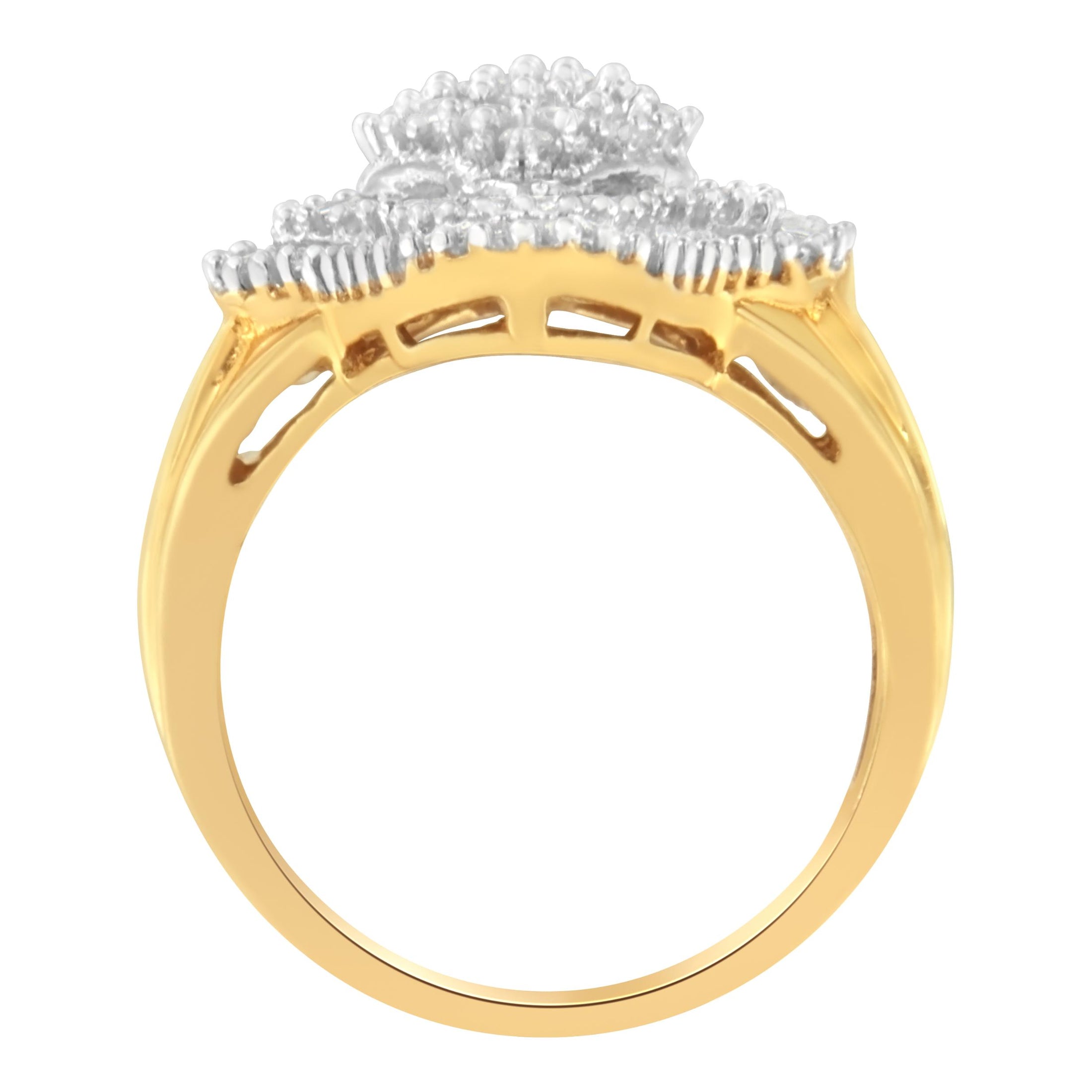 10KT Yellow Gold 1 cttw Diamond Cluster Ring - Size 6