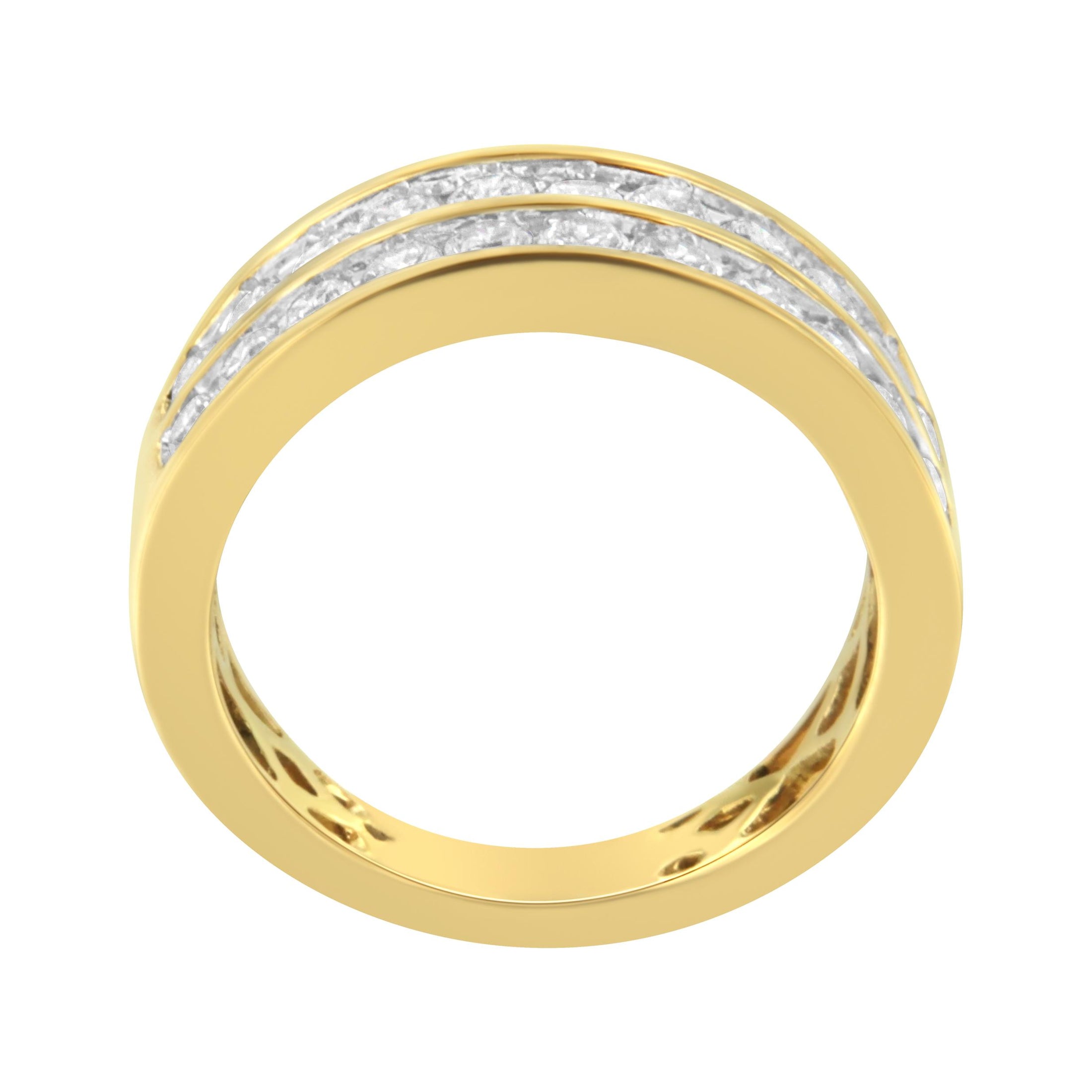 10K Yellow Gold Two-Row Diamond Band Ring - Size 6