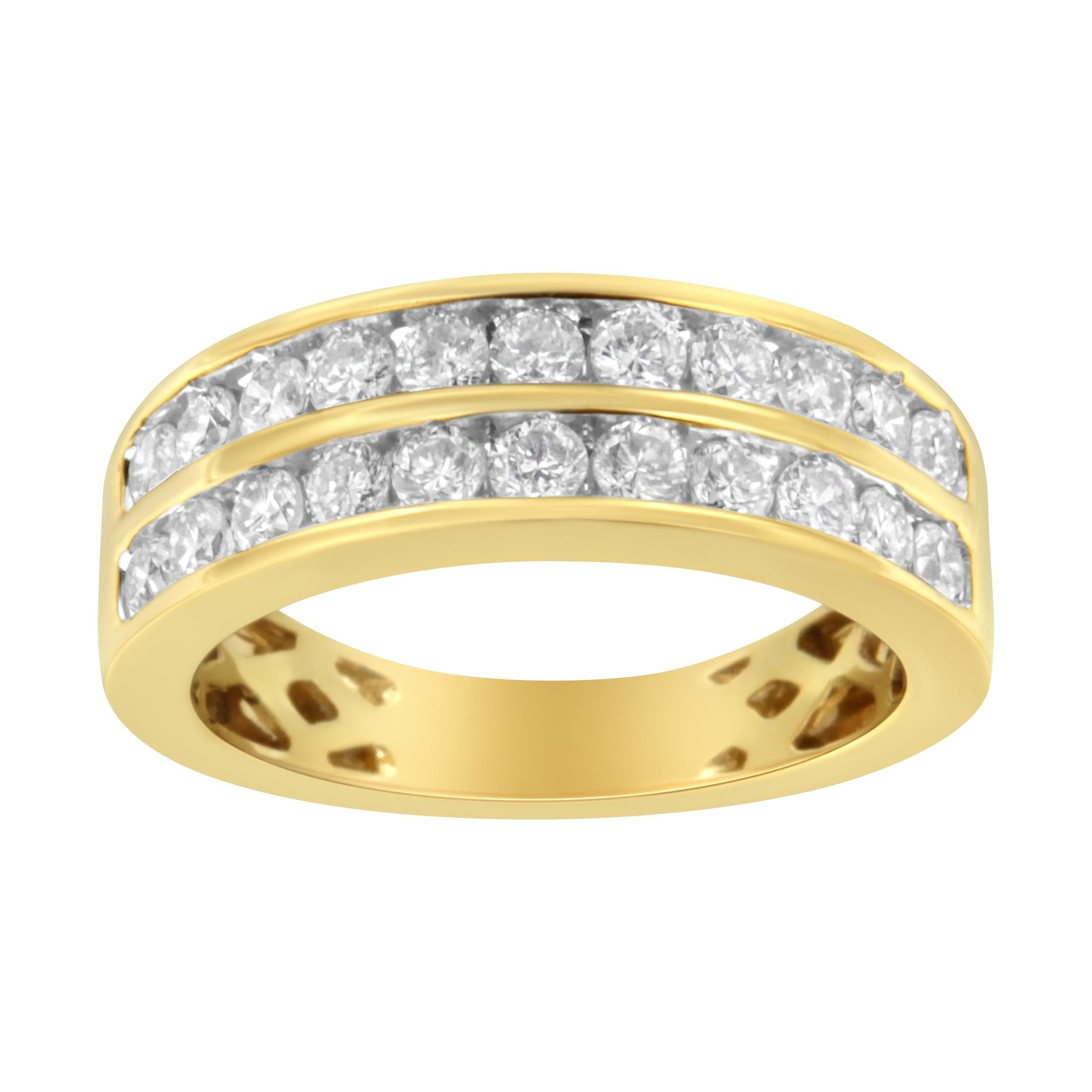 10K Yellow Gold Two-Row Diamond Band Ring - Size 6